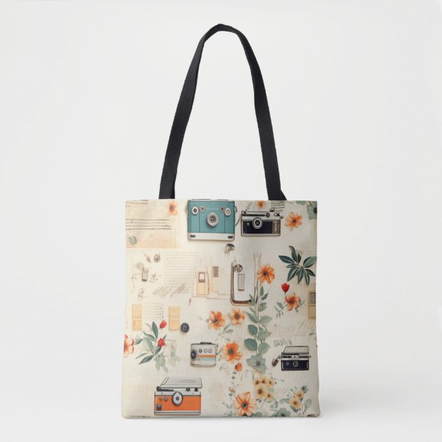 Vintage Floral & Camera Pattern (6) Tote Bag (Front)