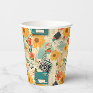 Vintage Floral & Camera Pattern (8) Paper Cups