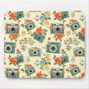 Vintage Floral & Camera Pattern Mouse Mat