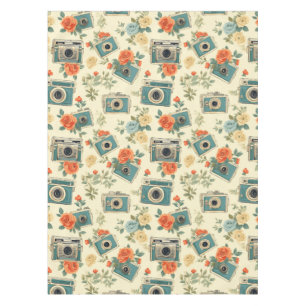 Vintage Floral & Camera Pattern Tablecloth