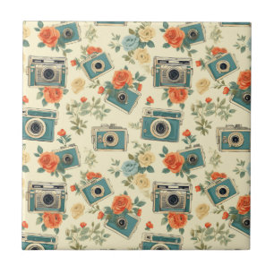 Vintage Floral & Camera Pattern Tile