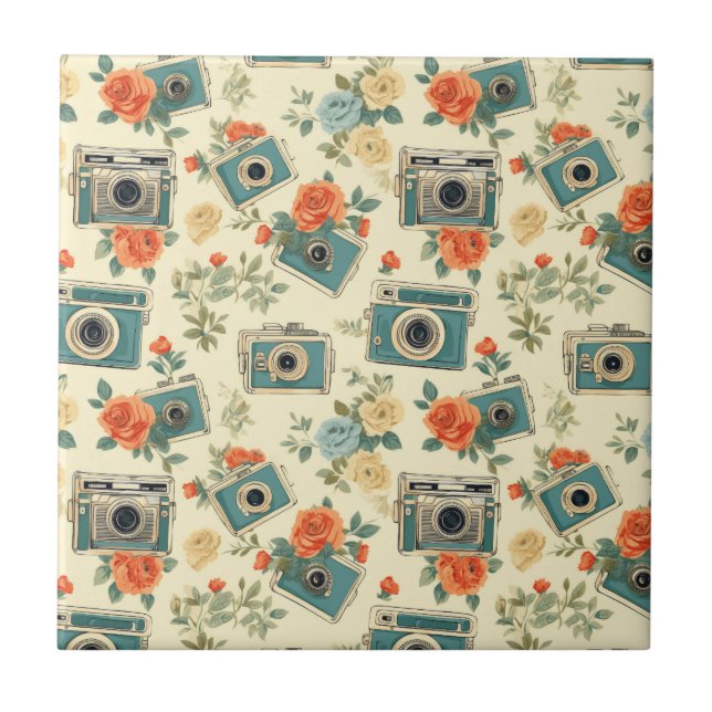 Vintage Floral & Camera Pattern Tile (Front)