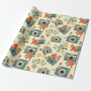 Vintage Floral & Camera Pattern Wrapping Paper