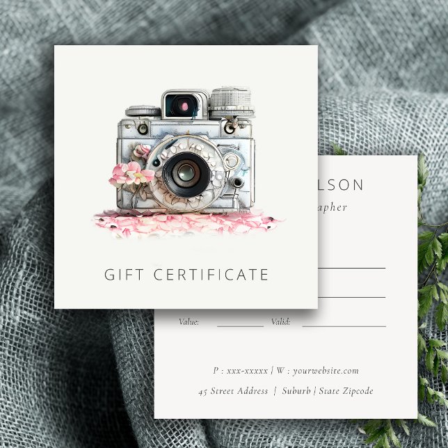 Vintage Floral Camera Photography Gift Certificate (Creator Uploaded)