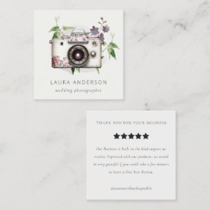 Vintage Floral Camera Photography Review Request  Square Business Card