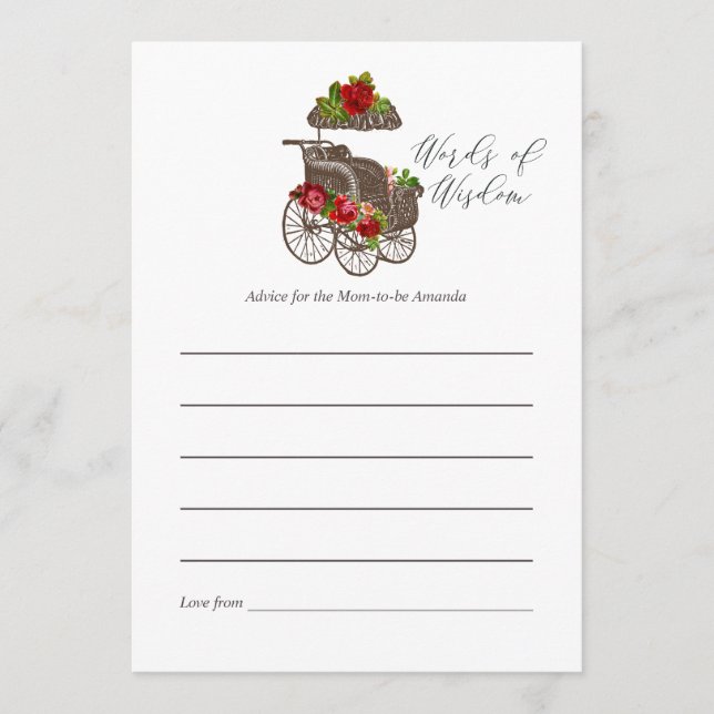 Vintage Floral Carriage Baby Shower Mum Advice (Front)