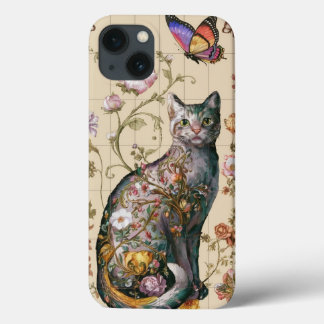 Vintage Floral Cat Art William Morris inspired  iPhone 13 Case