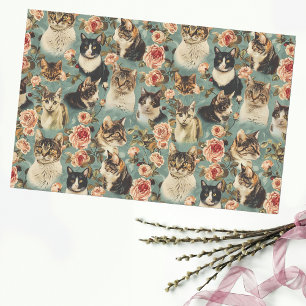 Vintage Floral Cat Flower Pattern Tissue Paper
