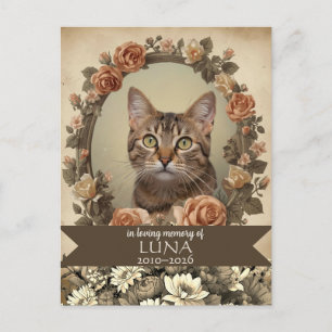 Vintage Floral Cat Memorial Custom Photo Tribute Postcard