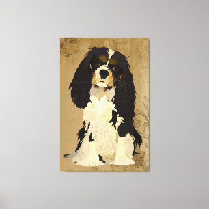 Vintage Floral Cavalier King Charles Canvas Print