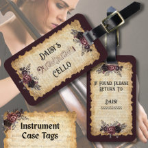 Vintage Floral Cello Orchestra Instrument Case Tag