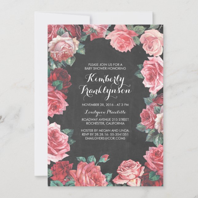 vintage floral chalkboard baby shower invitation (Front)