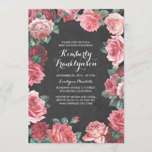 vintage floral chalkboard baby shower invitation