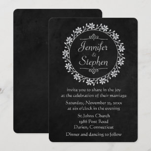 Vintage Floral Chalkboard Black & Grey Wedding Invitation