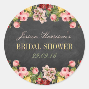 Vintage Floral Chalkboard Bridal Shower Classic Round Sticker