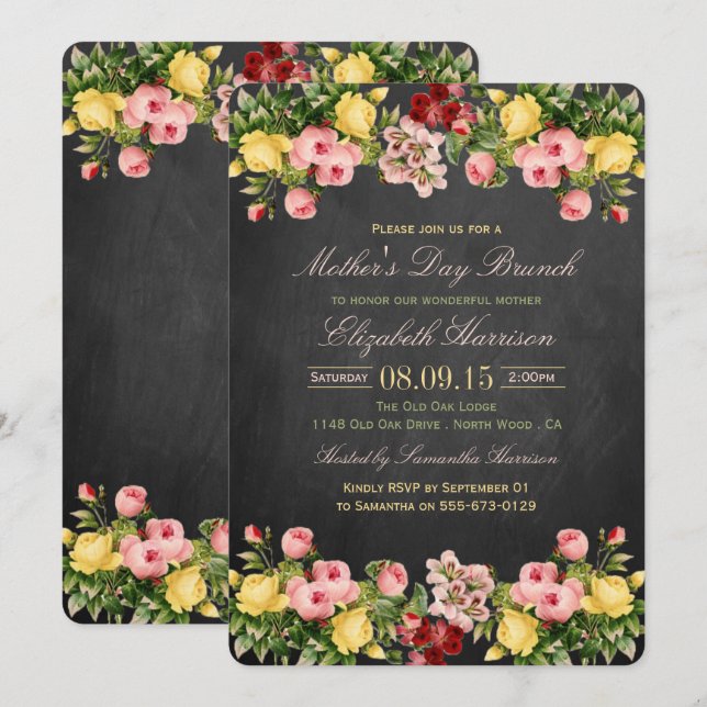 Vintage Floral Chalkboard Mother's Day Brunch Invitation (Front/Back)