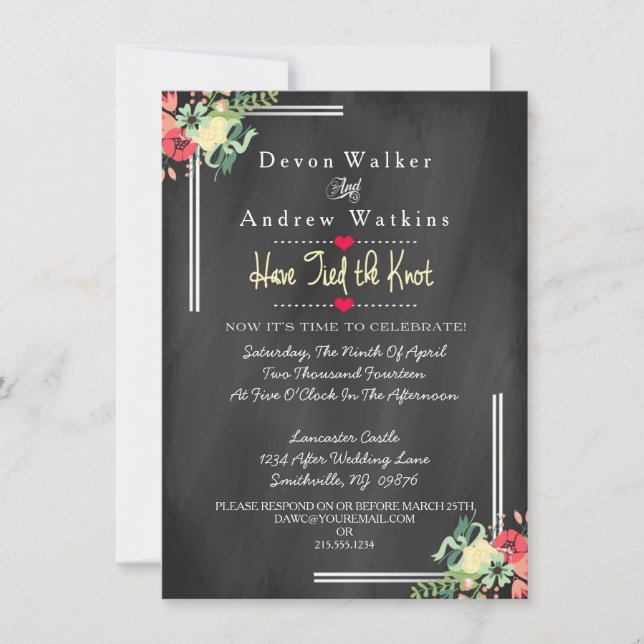 Vintage Floral Chalkboard Post Wedding Invite (Front)
