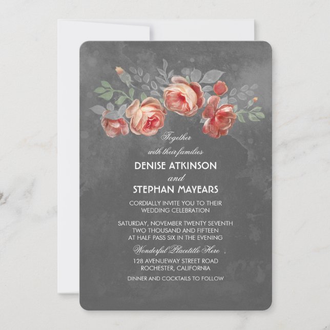 Vintage Floral Chalkboard Wedding Invitation (Front)