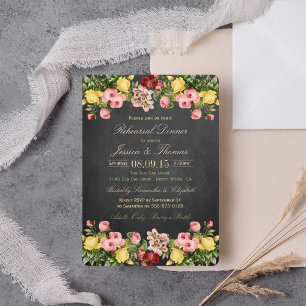 Vintage Floral Chalkboard Wedding Rehearsal Dinner Invitation