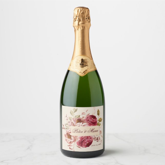 Vintage Floral Champagne Bottle Label (Front)