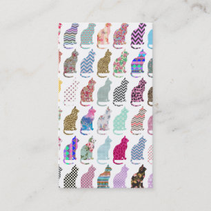 Vintage floral chevron aztec whimsical cat pattern business card