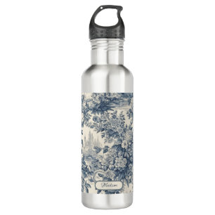 Vintage floral chic Blue toile de jouy monogram 710 Ml Water Bottle