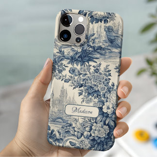 Vintage floral chic Blue toile de jouy monogram Case-Mate iPhone 14 Case