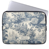 Vintage floral chic Blue toile de jouy monogram