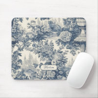 Vintage floral chic Blue toile de jouy monogram