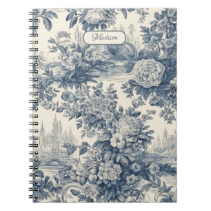 Vintage floral chic Blue toile de jouy monogram Notebook
