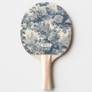 Vintage floral chic Blue toile de jouy monogram Ping Pong Paddle