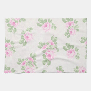 Vintage floral chic pink roses tea towel