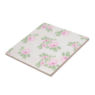 Vintage floral chic pink roses tile