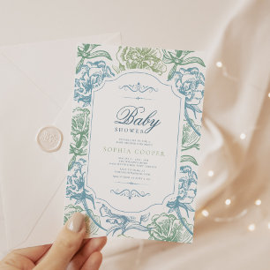 Vintage Floral Chinoiserie Baby Shower Invitation