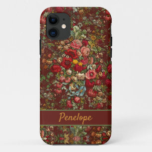 Vintage Floral Chintz Pattern with Your Name iPhone 11 Case