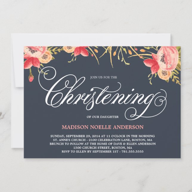 Vintage Floral | Christening Invitation (Front)