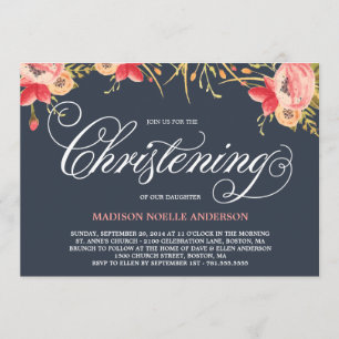 Vintage Floral   Christening Invitation