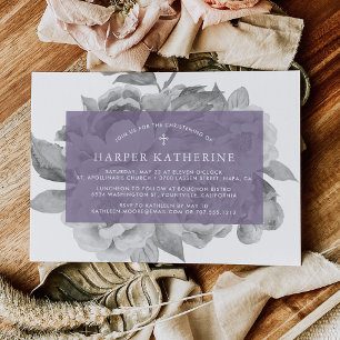 Vintage Floral Christening Invitation Violet