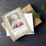 Vintage Floral Christmas Holiday Pattern Photo Postcard<br><div class="desc">This beautiful postcard features a vintage Christmas floral pattern of light green, red, blue and grey. Script and classic typography are used with one large photo. The back of the postcard can be customised or delete the text for a handwritten message. Email me at JMR_Designs@yahoo.com if you need assistance or...</div>