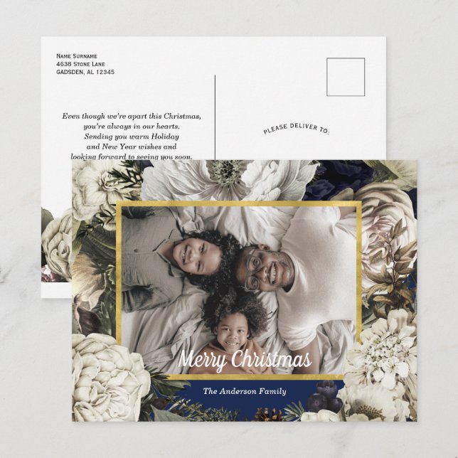 Vintage Floral Christmas photo postcard (Front/Back)