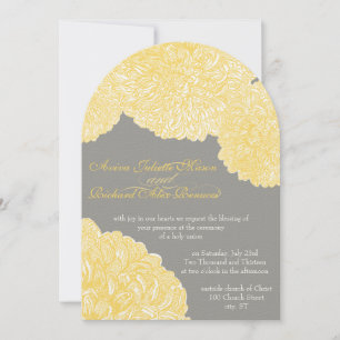 Vintage Floral Chrysanthemum Grey and Yellow Invitation
