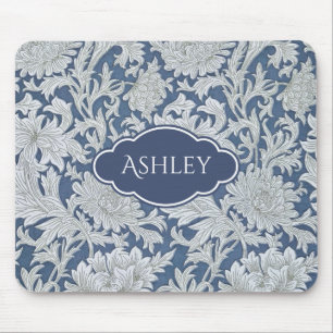 Vintage Floral Chrysanthemum Pattern with Monogram Mouse Mat