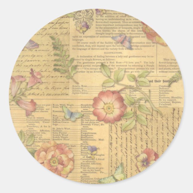 Vintage Floral Classic Round Sticker (Front)