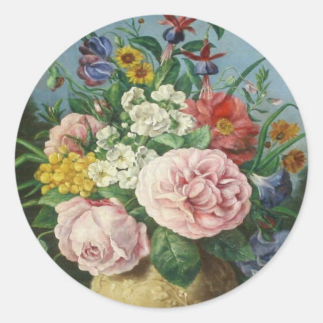 vintage floral classic round sticker (Front)