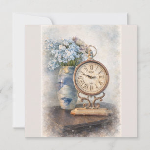 Vintage Floral Clock Flat Note Card – Cottage Core