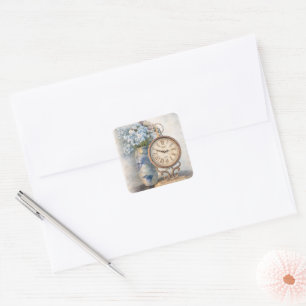 Vintage Floral Clock Sticker–Cottage Core Square Sticker