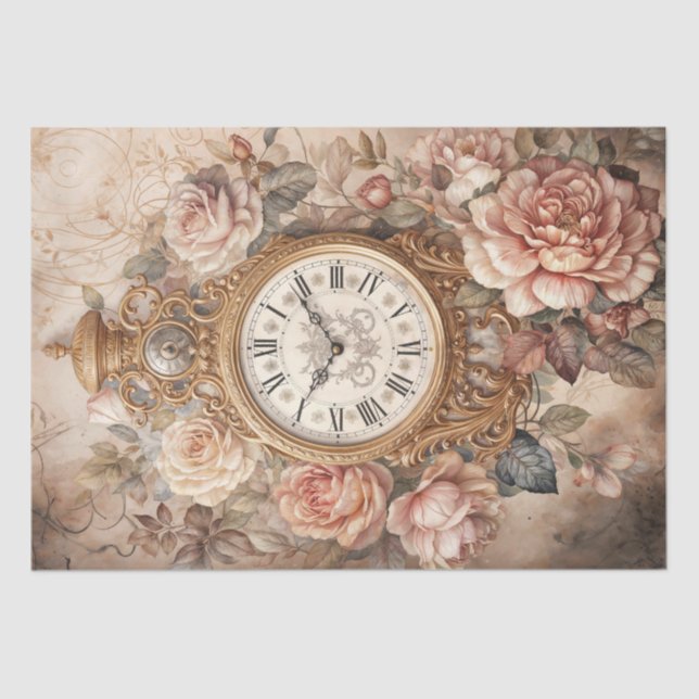 Vintage Floral Clock Timeless Elegance Tissue Paper (Front)