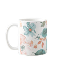 Vintage Floral Coffee Mug | Peach and Mint Botanic