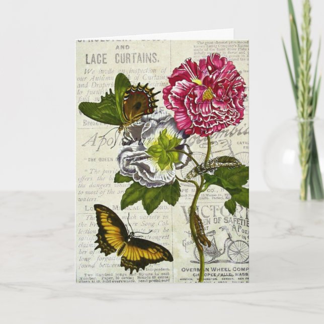 Vintage Floral Collage, Birthday Card (Front)