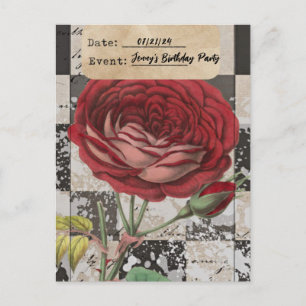 Vintage Floral Collage Birthday Party Save Date Postcard